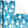 Hallmark Blue Foil Christmas Wrapping Paper with Cut Lines on Reverse (3 Rolls: 60 sq. ft. ttl) Snowmen, Snowflakes, Christmas Trees(Blue Snowman  Snowflakes  Trees)