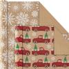 Hallmark Christmas Wrapping Paper Bundle with Cut Lines on Reverse, Kraft (Pack of 4, 88 sq. ft. ttl) Red Trucks, Snowflakes, Stripes, Merry Christmas (5JXW1038)(Red Trucks  Snowflakes  Red Stripes  Merry Christmas)