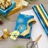 Hallmark Christmas Wrapping Paper Rolls, Metallic Foil Holiday Gift Wrap (Pack of 3: 60 sq. ft. ttl) Elegant Navy Blue and Gold for Christmas, Hanukkah, Weddings, Graduations(Navy Blue Snowflakes  Gold  Happy Holidays)