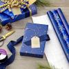 Hallmark Christmas Wrapping Paper Rolls, Metallic Foil Holiday Gift Wrap (Pack of 3: 60 sq. ft. ttl) Elegant Navy Blue and Gold for Christmas, Hanukkah, Weddings, Graduations(Navy Dots  Snowflakes  Stars)