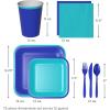 Hallmark Crayola Hallmark Color Pop Green and Blue Party Supplies (12 Dinner Plates, 12 Dessert Plates, 12 Paper Cups, 24 Napkins, 12 Sets of Plastic Cutlery) for Birthdays, Baby Showers, Father’s Day(Indigo  Aquamarine Blue)
