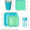 Hallmark Crayola Hallmark Color Pop Green and Blue Party Supplies (12 Dinner Plates, 12 Dessert Plates, 12 Paper Cups, 24 Napkins, 12 Sets of Plastic Cutlery) for Birthdays, Baby Showers, Father’s Day(Sea Green  Aquamarine Blue)