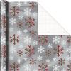 Hallmark Foil Wrapping Paper with Cut Lines on Reverse (3 Rolls: 60 Sq. Ft. Ttl) Rose Gold, Silver Trees, Gold Snowflakes for Winter Weddings, Graduations, Valentine’s Day(Red Plaid  Silver Snowflakes  Snowman)