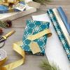 Hallmark Holographic Holiday Wrapping Paper with Cut Lines on Reverse (3 Rolls: 80 sq. ft. ttl) Winter Glow: Navy Blue, Gold, Holographic Snowflakes