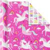 Hallmark Kids Birthday Wrapping Paper (3 Rolls: 75 sq. ft. ttl) Rainbows, Hearts, Flowers on Bright Pink, T-Rex, Dinosaurs, Jungle on Navy Blue, Green, Red, Orange “Happy Birthday” on Yellow(Monsters and Unicorns)