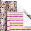 Hallmark Pretty Wrapping Paper with Cutlines on Reverse (6 Rolls: 180 Square Feet Total) Flowers, Butterflies, Stripes, Dots for Birthdays, Mother’s Day, Valentine’s Day(Floral  Dots  Stripes  Butterflies  “Happy Birthday”)
