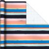 Hallmark Recyclable Kraft Wrapping Paper with Cutlines on Reverse (3 Rolls: 60 Sq. Ft. Ttl) Bold Stripes, Black and White Windowpane Plaid for Birthdays, Baby Showers, Graduations, Holidays(Kraft Colorful Stripes  Grid  Plus)