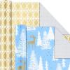 Hallmark Recyclable Neutral Christmas Wrapping Paper (4 Rolls: 100 Sq. Ft. Ttl) White and Sage Green Evergreen Pinecones, Rustic Snowmen, Plaid, Nordic Deer and Foliage(Peace and Joy  Deer  Pinecones  Snowflakes  Blue  Gold)