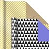 Hallmark Recycled Wrapping Paper with Cutlines on Reverse (3 Rolls: 60 Sq. Ft. Ttl) Red, Blue, Green, Gold Stripes, Candles, “Happy Birthday” for Kids and Adults(Green  Blue)