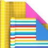 Hallmark Recycled Wrapping Paper with Cutlines on Reverse (3 Rolls: 60 Sq. Ft. Ttl) Red, Blue, Green, Gold Stripes, Candles, “Happy Birthday” for Kids and Adults(Red  Blue  Black  White  Yellow)