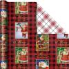Hallmark Reversible Christmas Wrapping Paper (3 Rolls: 120 sq. ft. ttl) Vintage Santa, Snowmen, Traditional Green, Red and White Plaids(Vintage Santa  Snowmen  Traditional Green  Red and White Plaids)