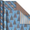 Hallmark Reversible Quad Pack Wrapping Paper (Santa & Trees, 4 Gift Wrap Rolls)(Elegant Blues)