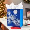 Hallmark Signature 10″ Square Christmas Gift Bag with Tissue Paper (Emerald Green with Poinsettias, Gold Merry Christmas) for Wife, Girlfriend, Mother, Daughter, Grandma, Teacher, Boss, Coworker(Dark Blue with Silver Pine Tree Branch)