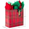 Hallmark Signature 12″ Extra Large Square Christmas Gift Bag with Tissue Paper (Red Plaid with Bow and Jingle Bell)(Red Plaid)