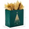 Hallmark Signature 7″ Medium Christmas Gift Bag with Tissue Paper (Hunter Green and Gold Tree, Happy Holidays) with Foil, Glitter, Metal Handle(Green and Gold)