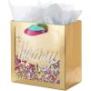 Hallmark Signature 7″ Medium Gift Bag with Tissue Paper (Hooray; Gold with Pink, Teal, Purple Confetti) for Bridal Showers, Graduations, Retirements and More