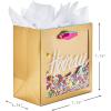Hallmark Signature 7″ Medium Gift Bag with Tissue Paper (Hooray; Gold with Pink, Teal, Purple Confetti) for Bridal Showers, Graduations, Retirements and More