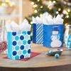 Image Arts 5″ Small Gift Bags Bulk (10 Blue and White Bags, Snowflakes, Stripes, Snowmen, Polka Dots) for Kids, Coworkers, Gift Cards, Party Favors(Snowflakes  Dots  Snowman  Stripes)