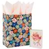 Hallmark 13″ Large Floral Gift Bag with Tissue Paper and Birthday Card (Modern Flowers, Pink, Sage, Blue, Black, Yellow) for Mom, Daughter, Sister, Girlfriend, Aunt, Nana(Pink  Sage)