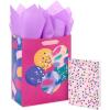 Hallmark 13″ Large Floral Gift Bag with Tissue Paper and Birthday Card (Modern Flowers, Pink, Sage, Blue, Black, Yellow) for Mom, Daughter, Sister, Girlfriend, Aunt, Nana(Pink  Yellow and Blue Confetti Balloons)