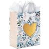 Hallmark 13″ Large Gift Bag with Tissue Paper (Green Foliage, Gold Heart) for Weddings, Engagements, Anniversaries, Bridal Showers, and More(Floral with Gold Heart)
