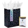 Hallmark 13″ Large Graduation Gift Bag with Greeting Card and Tissue Paper (Black, Red, Blue, Holographic) for High School, College, Law School, Nursing, Kindergarten(Holographic  Black  Red  Blue)