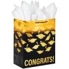 Hallmark 13″ Large Graduation Gift Bag with Tissue Paper (Gold and Black, Congrats!) for High School, College, Kindergarten, 8th Grade and More(Black and Gold Congrats)