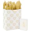 Hallmark 13″ Large Heart Gift Bag with Wedding Card and Tissue Paper (Best Wishes Gold and White, Hearts) for Weddings, Bridal Showers, Engagements(Gold and White)