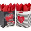 Hallmark 13″ Large Valentine’s Day Gift Bags with Tissue Paper (2 Bags: Vintage Red Truck, Black and White Stripes) for Adults, Spouse, Husband, Boyfriend