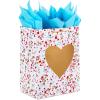 Hallmark 17″ Extra Large Valentine’s Day Gift Bag with Blue Tissue Paper (Gold Heart, Paint Splatters)(Gold Heart on White)