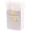 Hallmark 9″ Medium Baby Gift Bag with Tissue Paper – Baby Banner in Grey, Pink and Blue for Baby Showers, New Parents, and More(Baby  Grey)