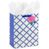 Hallmark 9″ Medium Gift Bag with Tissue Paper (Bright Flowers) for Easter, Birthdays, Bridal Showers, Weddings, Baby Showers, Mother’s Day(Pink Flower on Blue Plaid)