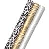 Hallmark All Occasion Reversible Wrapping Paper – Gold & Kraft Stripes, Triangles, Chevron, Polka Dots(Animal Print)