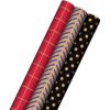 Hallmark All Occasion Reversible Wrapping Paper – Gold & Kraft Stripes, Triangles, Chevron, Polka Dots(Kraft Red  Blue  and Black)