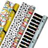 Hallmark Birthday Wrapping Paper Rolls – Balloons, Stars, Cupcakes, Blue Stripes, Solid Red Gift Wrap Paper (Set of 3 Reversible Rolls: 75 sq. ft. ttl.)(Golden Yellow  Multicolor and Light Blue)