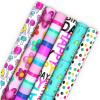 Hallmark Birthday Wrapping Paper Rolls – Flowers, Stripes, Pink, Teal and Black Polka Dots Gift Wrap Paper (Set of 6 Rolls: 180 sq. ft. ttl.)(Stripes  Polka Dots  Flowers  Smiley Face)