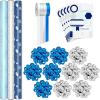 Hallmark Blue and Silver Wrapping Paper Set (3 Rolls: 90 Sq. Ft. Ttl, 10 Bows, Ribbon, Gift Tag Stickers) for Birthdays, Hanukkah, Father’s Day, Graduations, Weddings(Blue and Silver)