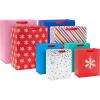 Hallmark Christmas Assorted Gift Bag Bundle with Mix-n-Match Gift Tags, Traditional (Pack of 7 : 3 Large 13″, 4 Medium Gift Bags 9″; 7 Gift Tags)(Pink  Blue  Red  Snowflakes  Stripes)