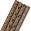 Hallmark Christmas Wrapping Paper Bundle with Cut Lines on Reverse, Kraft (Pack of 4, 88 sq. ft. ttl) Red Trucks, Snowflakes, Stripes, Merry Christmas (5JXW1038)(Christmas Lights  Deer  Snowflakes  Red  Green  Blue Stripes)