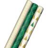Hallmark Christmas Wrapping Paper Rolls, Holiday Plaid (3-Pack: 120 Sq. Ft. Ttl) Red Toile, Black Buffalo Check, Plaid for Christmas, Birthdays, Weddings, Crafts(Gold Trees  Emerald Green Plaid  Gold Geometric Snowflakes)