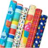 Hallmark Colorful Wrapping Paper Bundle with Cutlines on Reverse (6 Rolls: 110 Square Feet Total) Llamas, Zebras, Cupcakes, Holographic Stripes, Polka Dots for Birthdays, Kids Parties, Back to School(Cats and Dogs  Stripes  Cupcakes  Grid  Polka Dots)
