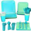 Hallmark Crayola Hallmark Color Pop Green and Blue Party Supplies (12 Dinner Plates, 12 Dessert Plates, 12 Paper Cups, 24 Napkins, 12 Sets of Plastic Cutlery) for Birthdays, Baby Showers, Father’s Day(Sea Green  Aquamarine Blue)