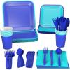 Hallmark Crayola Hallmark Color Pop Green and Blue Party Supplies (12 Dinner Plates, 12 Dessert Plates, 12 Paper Cups, 24 Napkins, 12 Sets of Plastic Cutlery) for Birthdays, Baby Showers, Father’s Day(Indigo  Aquamarine Blue)