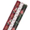 Hallmark Elegant Christmas Wrapping Paper Rolls (3 Rolls: 120 Sq. Ft. Total) Red Joy on White, Santa Claus and Happy Holidays on Red, Painted Poinsettia on Hunter Green(Elegant Christmas)