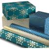 Hallmark Holographic Holiday Wrapping Paper with Cut Lines on Reverse (3 Rolls: 80 sq. ft. ttl) Winter Glow: Navy Blue, Gold, Holographic Snowflakes