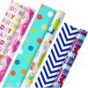 Hallmark Kids Birthday Wrapping Paper (3 Rolls: 75 sq. ft. ttl) Rainbows, Hearts, Flowers on Bright Pink, T-Rex, Dinosaurs, Jungle on Navy Blue, Green, Red, Orange “Happy Birthday” on Yellow(Monsters and Unicorns)