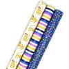 Hallmark Modern Wrapping Paper Rolls for Birthday, Graduation, Christmas, Gift Wrap Paper (Set of 3 Reversible Rolls: 75 sq. ft. ttl.) Black, White, Blue, Orange, Yellow & Green for All Occasions(Cheetahs in Sunglasses  Paw Prints  Stripes)