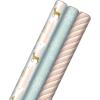 Hallmark Pink Christmas Wrapping Paper with Cut Lines on Reverse (3 Rolls: 120 sq. ft. ttl) Pink, Mint, Gold, Reindeer, Christmas Trees, Snowflakes(Pink  Mint  Gold  Reindeer  Christmas Trees  Snowflakes)
