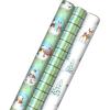 Hallmark Pink Christmas Wrapping Paper with Cut Lines on Reverse (3 Rolls: 120 sq. ft. ttl) Pink, Mint, Gold, Reindeer, Christmas Trees, Snowflakes(Storybook Critters  Snowmen  Green and Blue Plaid)