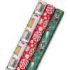 Hallmark Pink Christmas Wrapping Paper with Cut Lines on Reverse (3 Rolls: 120 sq. ft. ttl) Pink, Mint, Gold, Reindeer, Christmas Trees, Snowflakes(Winter City Scene  Rustic Snowflakes on Red  Nutcrackers with Foliage)